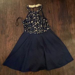 Navy Blue Halter Homecoming Dress